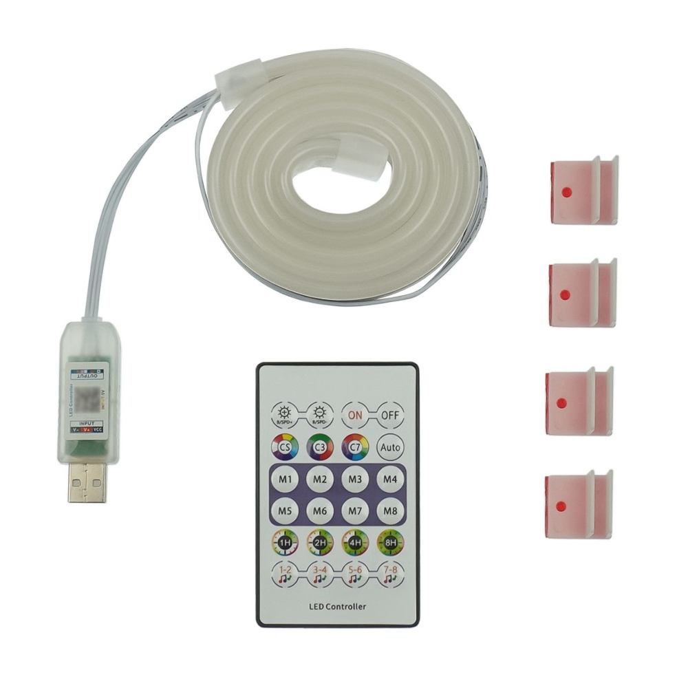 LED лента неоновая USB RGB 5V, IP 65, 1м, с Bluetooth и пультом, датчиком звука LED лента неоновая USB RGB 5V, IP 65, 1м, с Bluetooth и пультом, датчиком звука
