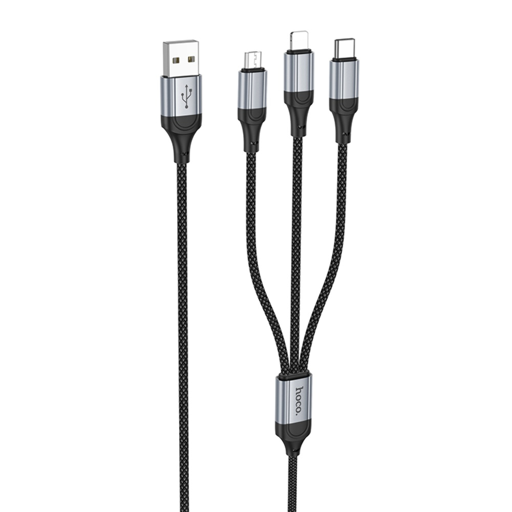 Кабель Hoco X102 3в1 Lightning to MicroUSB/ Type-C черный Кабель Hoco X102 3в1 Lightning to MicroUSB/ Type-C черный