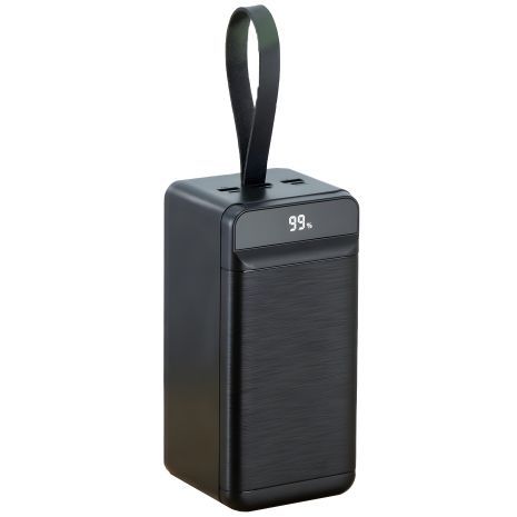 XO PR159 повербанк (60000mAh/Вихід: 3xUSB-A 22.5W QC3.0, Type-C PD 20W/Вхід: Lightning, micro-USB, Type-C 18W) з LED дисплеєм та ліхтариком, Чорний
