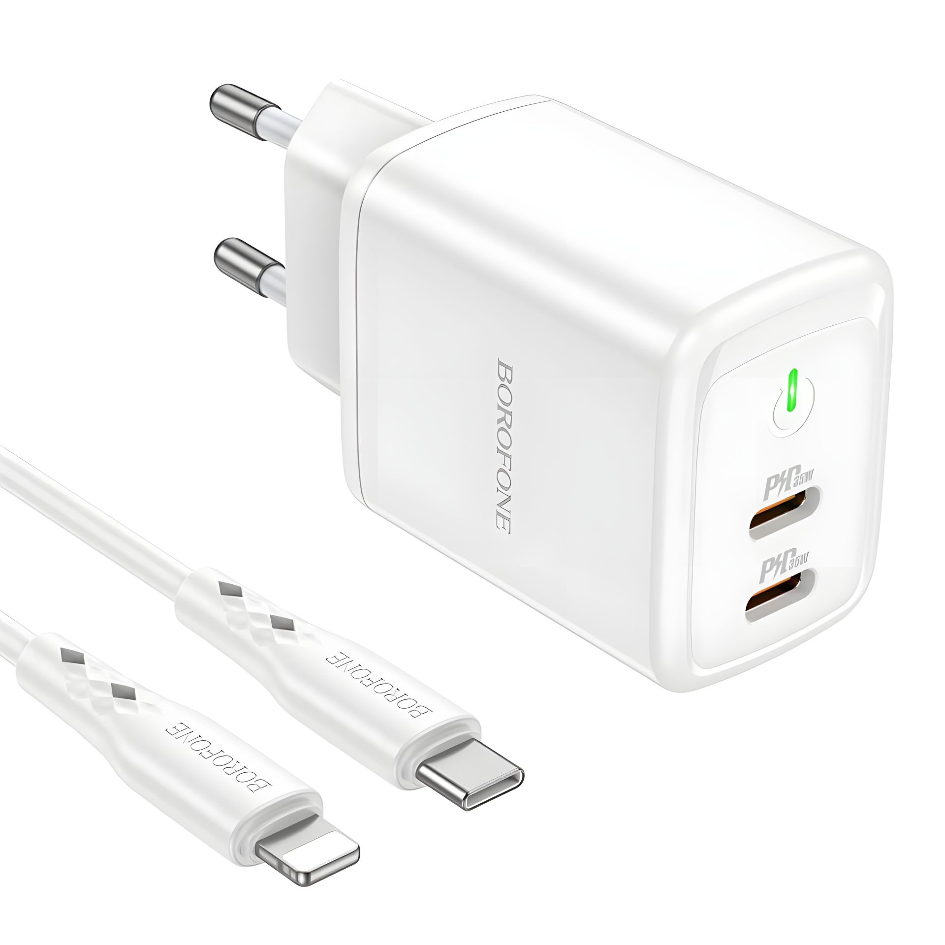 Сетевое Зарядное Устройство Borofone BN9 Reacher PD/QC (2 USB-C) 35W Type-C to Lightning Белый Сетевое Зарядное Устройство Borofone BN9 Reacher PD/QC (2 USB-C) 35W Type-C to Lightning Белый